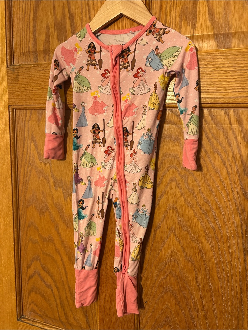 Girls Pink Princess Print bamboo Footie One-Piece Pajamas